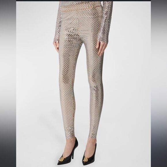 $4,190 Burberry Bobbie High Waisted Studded Pants In Silver, Size 10, NWOT - Picture 2 of 15